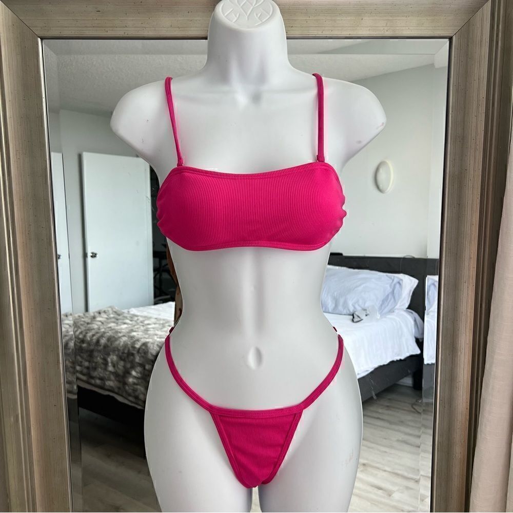 Solid Bikini Set Cami Bra & Cut Out High Cut Bottom 2 Piece Bathin g Suit Size S